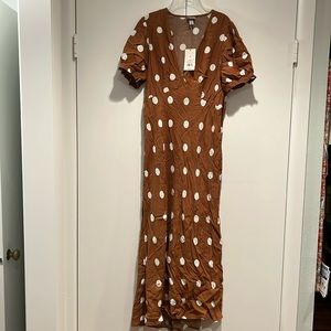 NWT - A New Day medium midi dress in brown with white dots